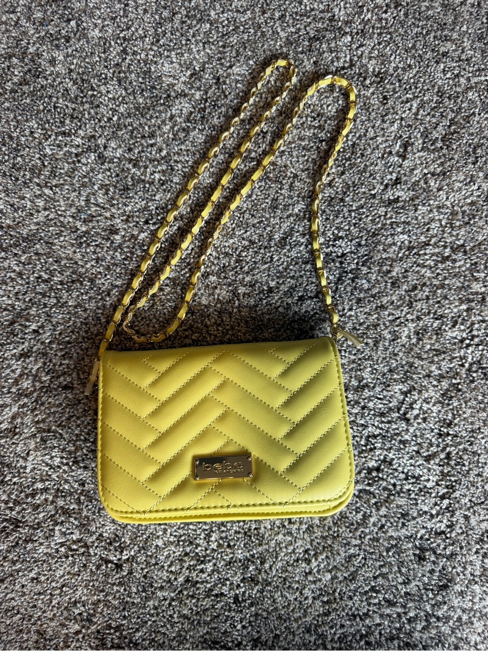 bebe Quilted Crossbody Bag in Yellow with Chain Strap